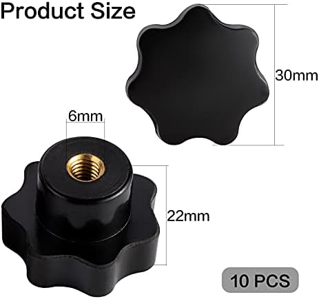 OCR 10pcs Knob Star M6 Grilhando de rosca serrilhada, maçaneta de forma de estrela maçaneta de mão preta parafuso de prenda