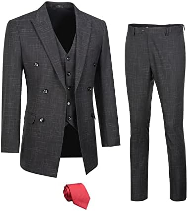 Fesenbo Mens Suits 3 peças Plaid Slim Fit Tuxedo Double Basted Dress Dress Sits Men Jackets Blazer e calça com gravata