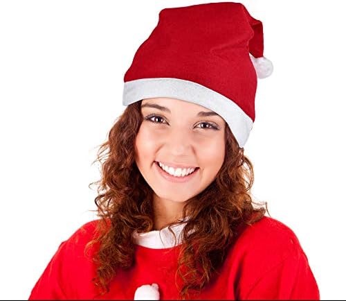 Elcoho 12 pacote de santa chapéu de chapéu curto com punhos brancos chapéu de natal não tecido não tecido para adultos