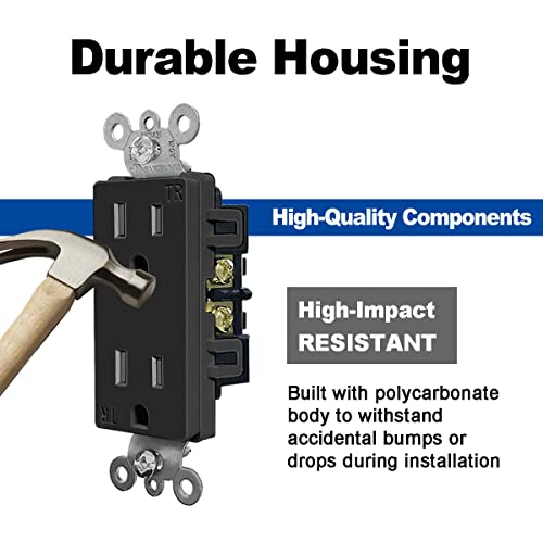 CML 15 amp Decorator Wall Receptacle Outlet, adulteração segura para crianças, 15a/125V, garantia de 3 anos, UL listada, preto