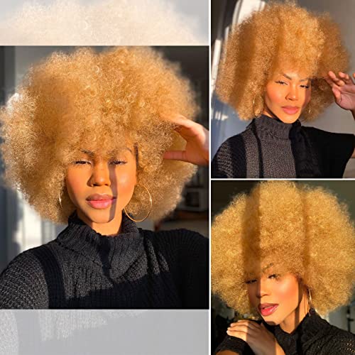 Hihoo Short Afro Wig com franja para mulheres negras afro kinky curly peruca dos anos 70