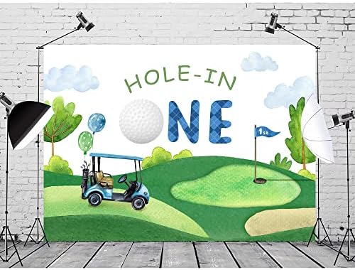 Svbright Hole em um cenário de 1º aniversário 7wx5h aquarela azul céu nuvens brancas grama para crianças garotas garotas festas de cartoon esportes de golfe temático