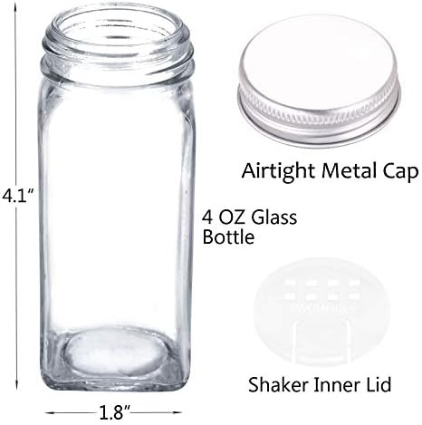Swommoly 48 frascos de especiarias de vidro com 703 rótulos de especiarias, marcador de giz e conjunto completo de funil. 48 frascos