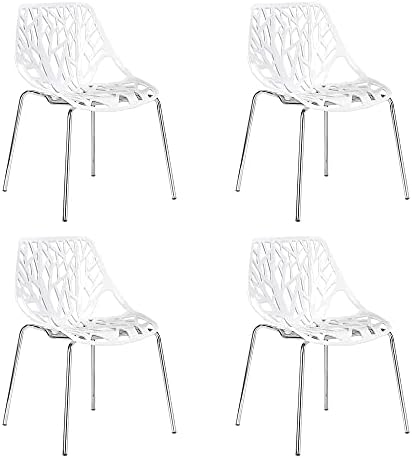 Canglong moderno meados do século Plástico Cadeira Hollow Out com pernas Matal para viver, quarto, cozinha, jantar, sala de espera, conjunto de 4, azul