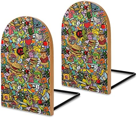 Graffiti Cartoon Personagens Livro para prateleiras Titular de suportes para livros de madeira para livros pesados ​​Divisor