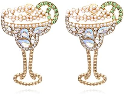 Brincos criativos de copo de vinho de champanhe Brincos de cristal brilhantes Rios pérolas de pérolas Brincos de