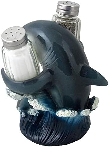 Great Great Great White Shark Glass Salt and Pepper Shaker com estatueta de suporte para barra de praia ou esculturas