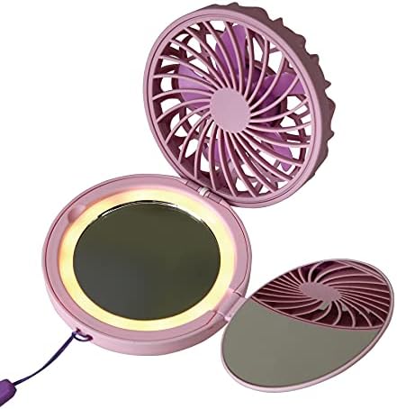 Spice of Life Mirror Fan-Bulous Compact-Rosa Lavander-Ventilador de pescoço de 3 em 1 com ampliação 1x/2x e luz