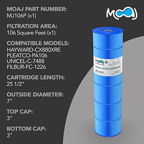 O filtro de piscina premium MoAJ substitui Hayward CX880XRE, C4020, C4025, C4030, SIDACLEAR CX880-XRE, PA106, PA106-PAK4, FILBUR FC-1226, Unicel C7488, Excel XLS-722 | 25 1/2 x 7 | Filtração infundida por Asepsis