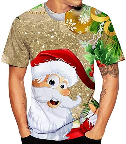 Camisetas de manga curta de Natal de Wocachi para homens, engraçado Xmas Papai Noel Print O Pescoço Camiseta de Designer de