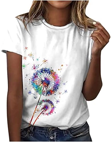 Blusa de manga curta feminino outono de verão Crewneck boat boat pescoço imprimir blusa casual floral camiseta para