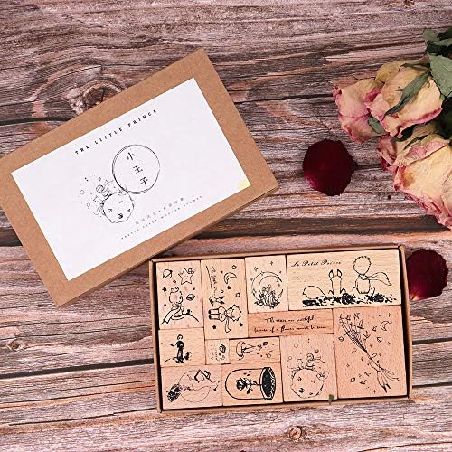 Carimbos de borracha de madeira, Nogamoga 12pcs Little Prince Rubber Stamp com 11 tamanhos, selo decorativo de borracha para