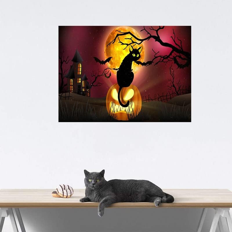 Omwrte halloween abóbora 5d bordado de diamante kit de pintura de diamante preto gato diy broca completa shinestone bordado bordado