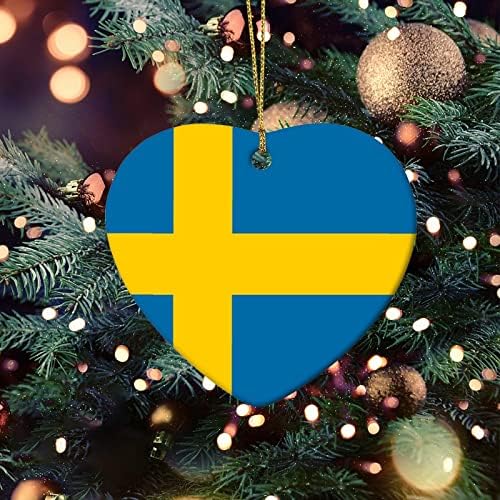 Bandeira da Suécia Árvore de Natal pendurada Ornamento Porcelana Os enfeites de Natal suecos para crianças adolescentes meninas férias de Natal decorações de árvores