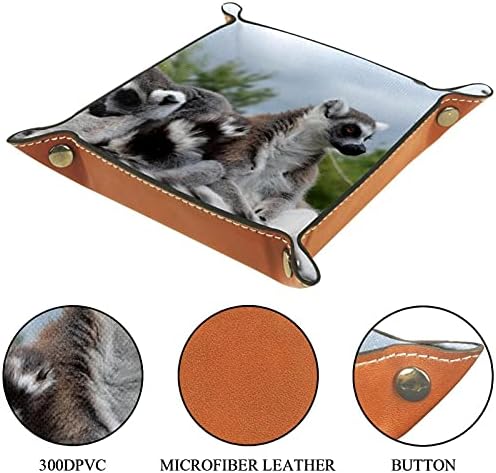 Bandeja de manobrista de couro, bandeja de dados suporte quadrado, placa organizadora de cômodos para trocar a chave da moeda, Lemurs