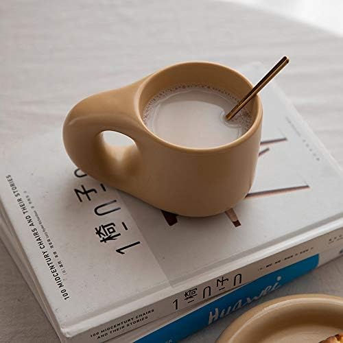 GJCQZQ Porcelana simples 320ml Caneca de café e pires, 10,82 onças engraçadas de canecas de leite canecas de leite copos de café