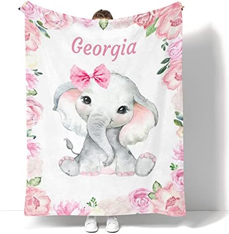 Cobertor de bebê personalizado com nome para meninos e meninas design de elefantes personalizados Projeto de arremesso macio de chuveiro