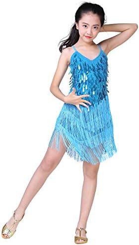 Kvysinly Girls Straps lantejas de lantejagem de saia irregular Tango Tango Samba Rumba Salsa Vestido de dança de dança