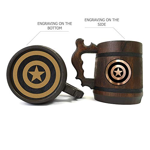 CaptainAmerica Wooden Beer Caneca, Comics Beer Stein, Gift for Gamer, Groomsmen Gift, Presente para ele, presente de namorado