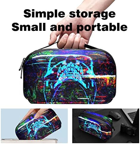 Organizador eletrônico Small Travel Cable Organizer Bag para discos rígidos, cabos, carregador, USB, cartão SD, Psyche Skull Rock Art Blue
