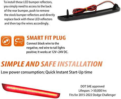 Adiil Smoked Lente Freio de cauda Lâmpadas de corrida Red LED Refletor Light Kit Compatível para 2015-2022 Dodge Challenger