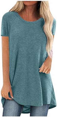 Camisetas de túnica para mulheres escondem a barriga de manga curta 2023 camisetas casuais de ajuste longas de verão