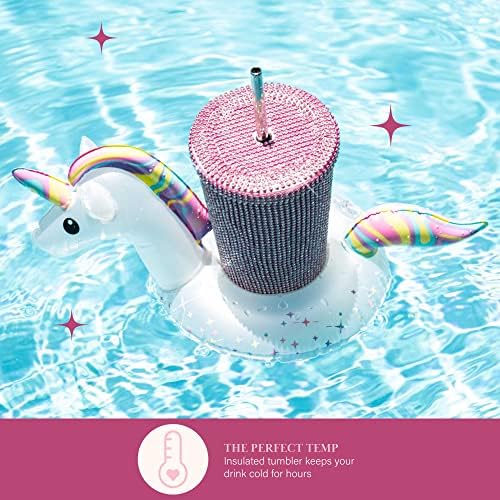Paris Hilton Diamond Bling Water Tumbler com tampa e palha, aço inoxidável isolado a vácuo, deslumbrado com mais de 3700 strass, 16,9 onças, rosa