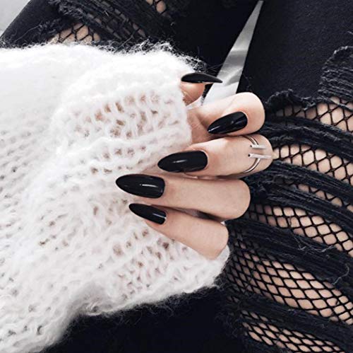 Ursumy preto preto falso prenda curta prenda em unhas estiletas lustrosas unhas falsas pregos de acrílico de capa completa para mulheres