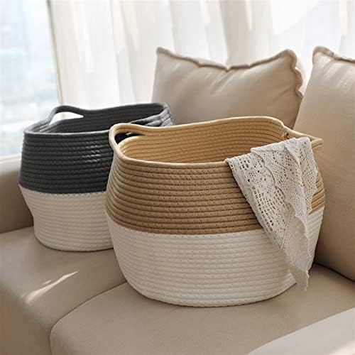 HTCAT Cesta de lavanderia grande corda de algodão tecido redondo decoração de casa de casa grande organizador de cesta