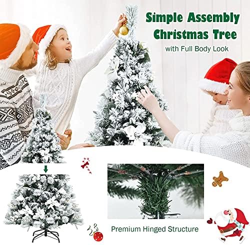 Chefjoy Snow Artificial Snow Flocked Tree, pinheiro de férias nevadas sem energia com galhos de areia e metal, arbas de abeto completo