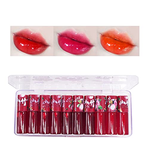 Glosco lábios transparentes para meninas 8-12 Conjunto de 10 vidros labiais Lip Lip Glaze Creative para uso diário Velvet Liquid