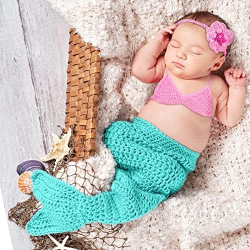 Janmercy sereia recém -nascida fotografia adereços de baby props roupas de crochê de crochê artesanal