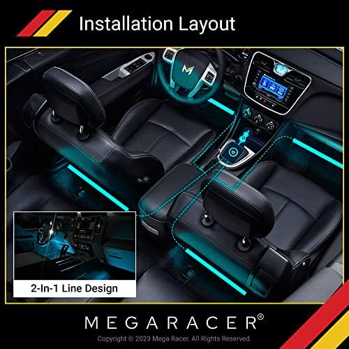 Luzes de carro interiores de mega piloto de carro - mais de 16 milhões de cores RGB personalizadas, carros tira luzes, 48 ​​lascas de LED, aplicativo de sincronização de músicas multimodo controlado com iPhone Android, Carreiro de carro DC 12V
