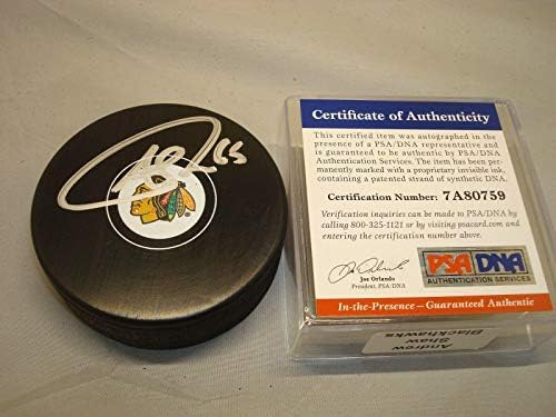 Andrew Shaw assinou o Chicago Blackhawks Hockey Puck autografado PSA/DNA COA 1A - Pucks NHL autografados