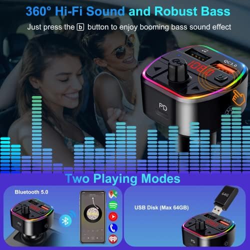 Transmissor Bluetooth FM para adaptador de carro, Microfone mais forte e Hifi Bass Bluetooth Radio Transmissor MP3 Musp Music Player,