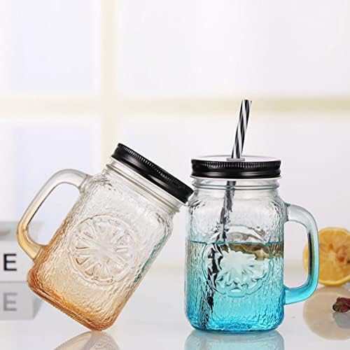 Hwagui - xícaras de vidro transparente fofas com tampa e palha para xícara de café gelada, copo de copo, xícara reutilizável,