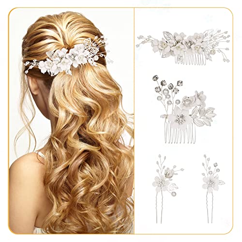 Bowinr Hair Hair pente Pearl Crystal Bride Acessórios