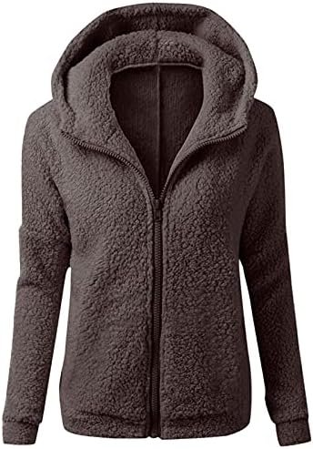 Jaqueta de lã Zefotim Mulheres, inverno quente e tamanho bonito botão fofo tops com capuz de pelúcia de pelúcia de pelúcia com bolsos