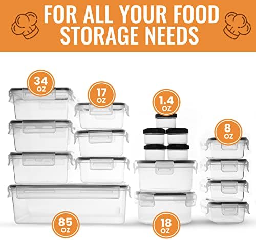 36 PCS Recipientes de armazenamento de alimentos com tampas herméticas, à prova de vazamentos, recipientes de plástico sem vazamento