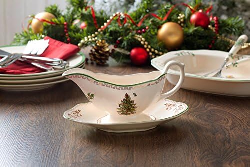 Spode Christmas Tree Gold Collection Molho e suporte, molho de molho e bandeja, 10 onças, feita de porcelana fina, para