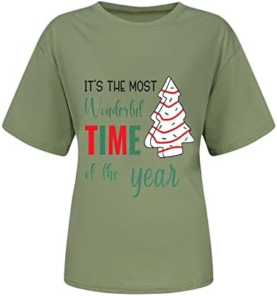 Camiseta de manga curta para mulheres, impressão de árvore de Natal engraçada camisetas, camisetas gráficas de cartas, férias