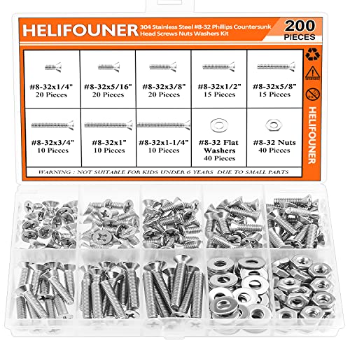Helifouner 200 peças 8-32 PHILLIPS CONTEBRA DE MÁQUINA DA MÁQUINA DA MÁQUINA DE CABEÇA DE MACHERAÇÃO DA LAVIDADES kit