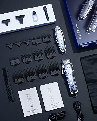 Limal de cabelos profissionais e kit de aparador para homens - barbeiro sem fio Clipper + t lâmina t, kits completos de corte de cabelo