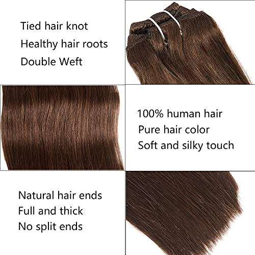 Extensões de cabelo castanho escuro de 22 polegadas clipe de cabelo humano real em 7pcs 120g de cabelo humano liso de longa duração para mulheres Extensões de cabelo grossas