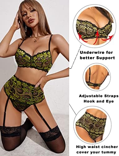 Avidlove Women Lingerie Configurando lingerie com cintura alta com o cinto de liga Lace Babydoll