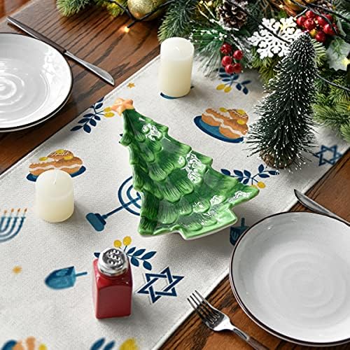 Gnomos azuis do Modo Artóide Happy Hanukkah Table Runner, Menorah Jewish Chanukah Holiday Kitchen Dining Table Decoration for Indoor