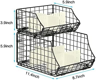 Cestas de arame empilhável de 2 camadas Lumamu para despensa de armazenamento, cesta de parede pendurada com divisores