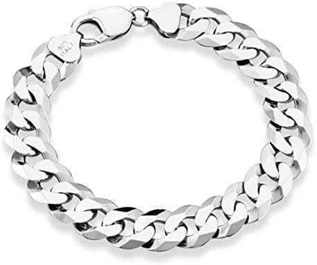 MIABELLA 925 STERLING SLATA ITALIANA 12mm de 12 mm de diamante de diamante Link Corrente Link Chain Bracelet, jóias