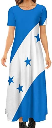 Bandeira de Baikutouan de Honduras Feminino Redonda de Vestidos Casuais Longo Manga Curta Vestido de Camiseta Loja