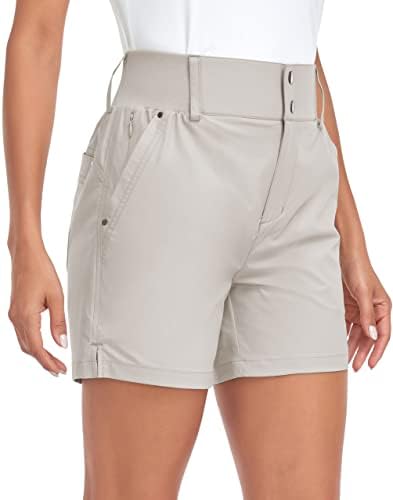 Shorts de caminhada de golfe femininos rápida seca de 5 polegadas de altura shorts esticados com bolsos leves para mulheres